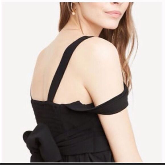 Ann Taylor Crepe Wrap Cold Shoulder Tie Back Top - Picture 8 of 9